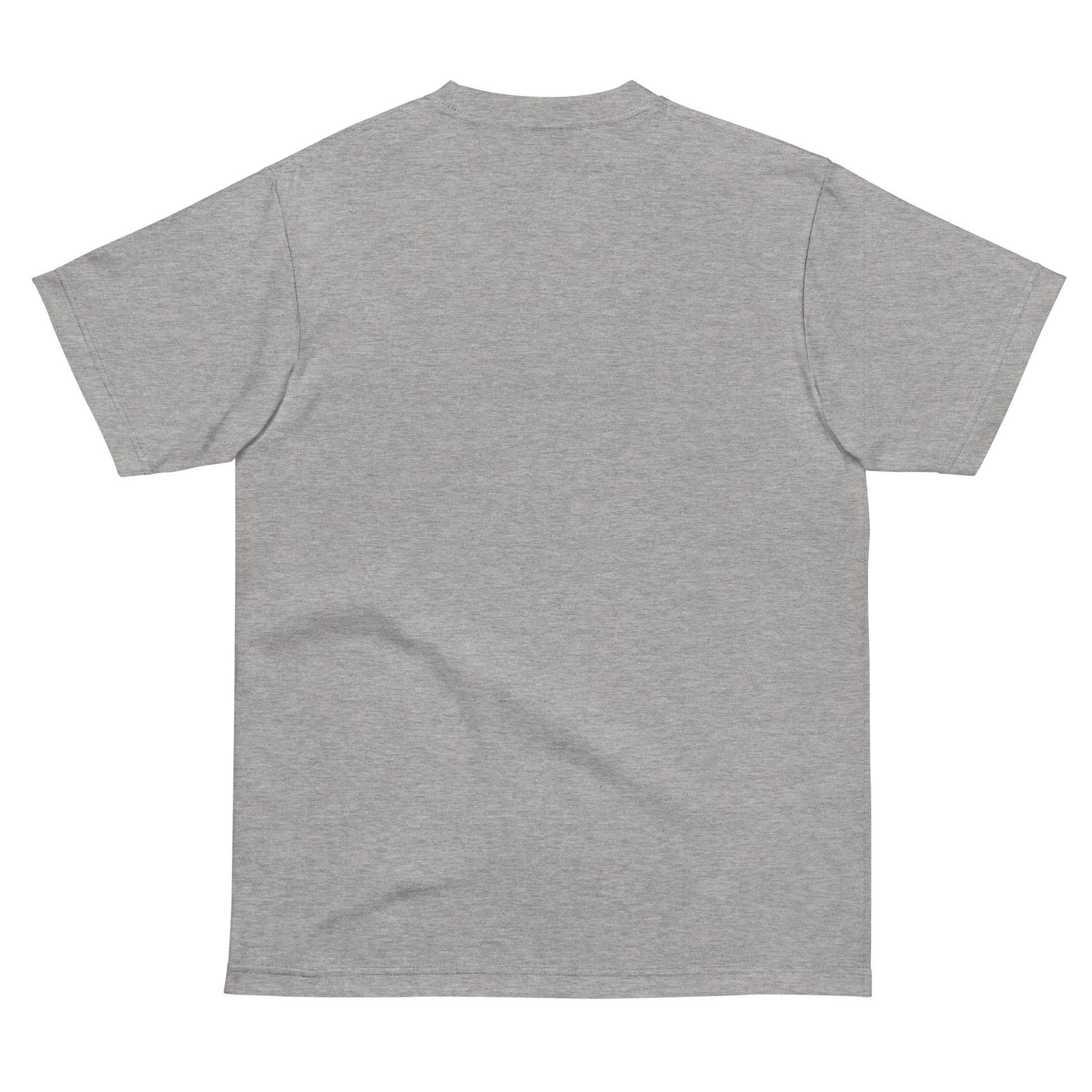 Back view of PearWorld heather gray unisex t-shirt with clean design and blank back in minimal streetwear style