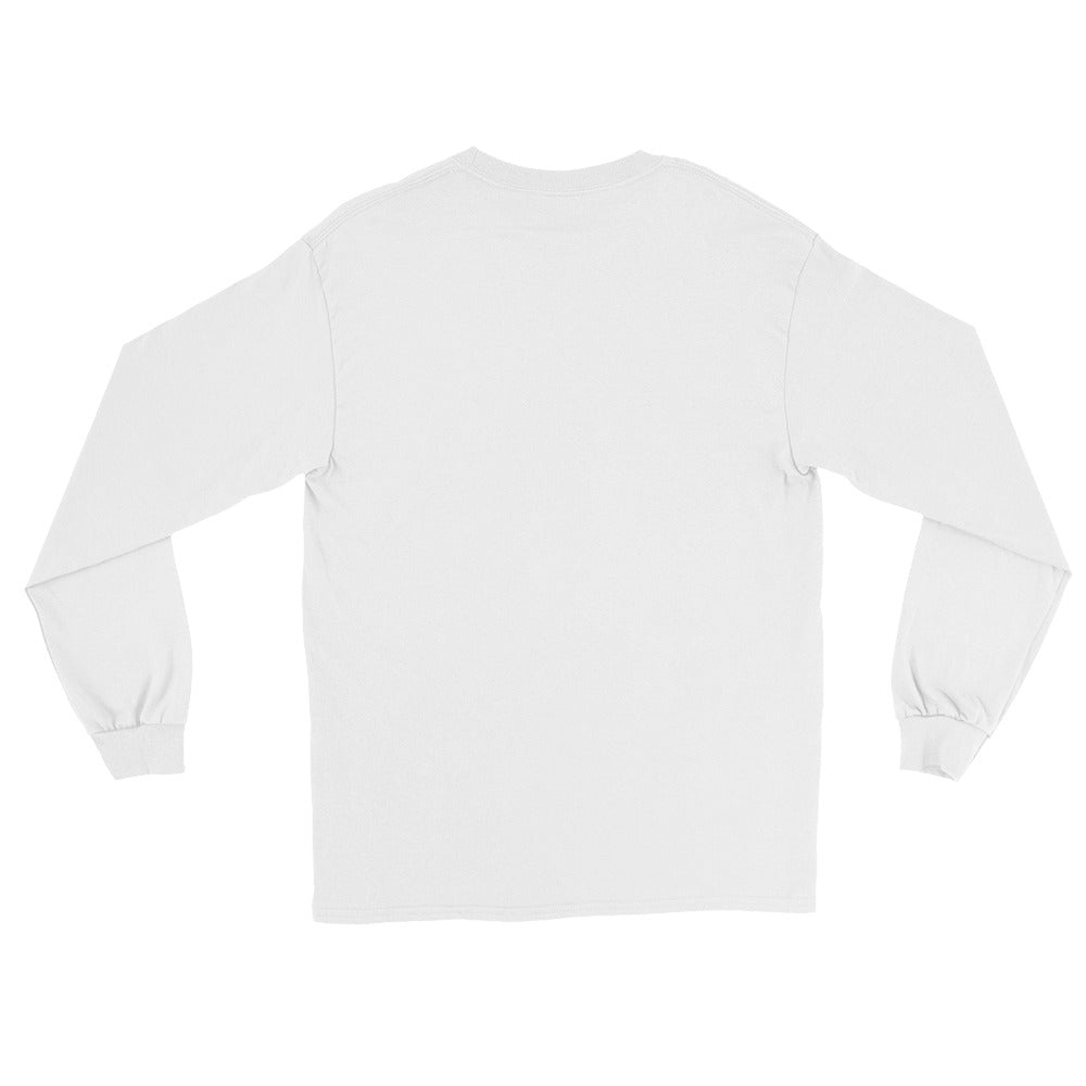 Back view of PearWorld white long sleeve t-shirt with clean design for unisex streetwear