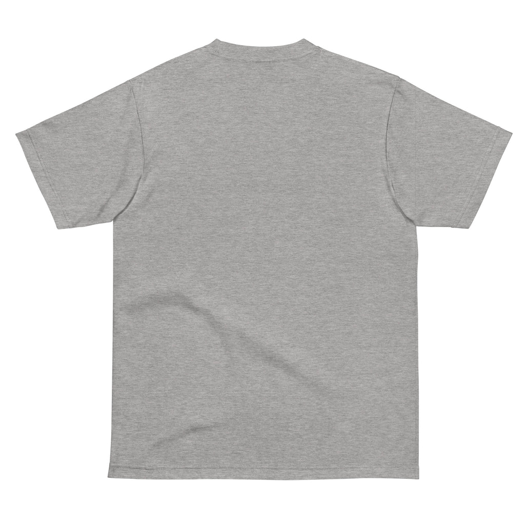 Back view of PearWorld heather gray unisex t-shirt with clean design and blank back in minimal streetwear style