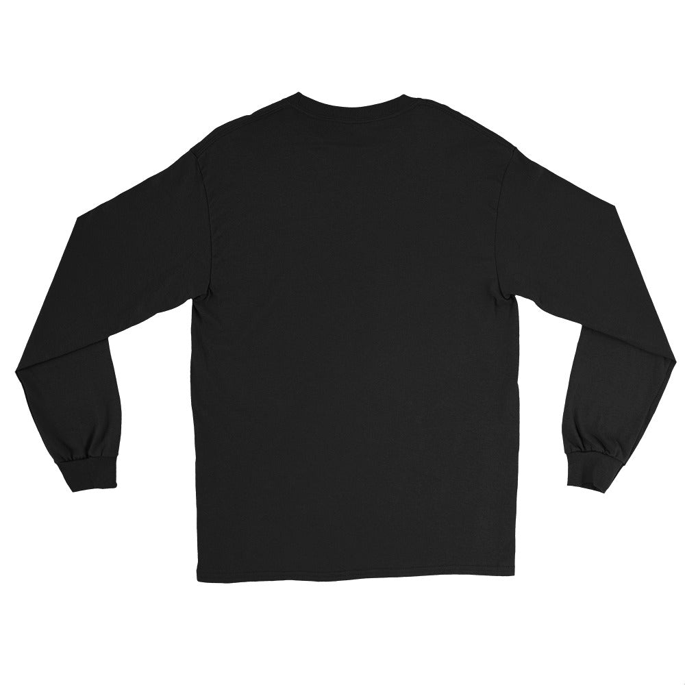 Back view of PearWorld black long sleeve t-shirt, plain streetwear style, unisex design