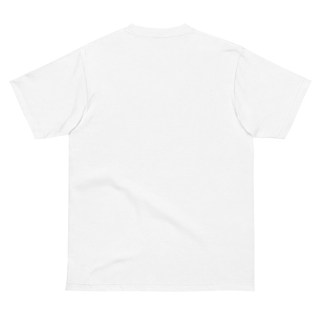 Back view of PearWorld white unisex t-shirt featuring minimalist streetwear design with subtle pear logo